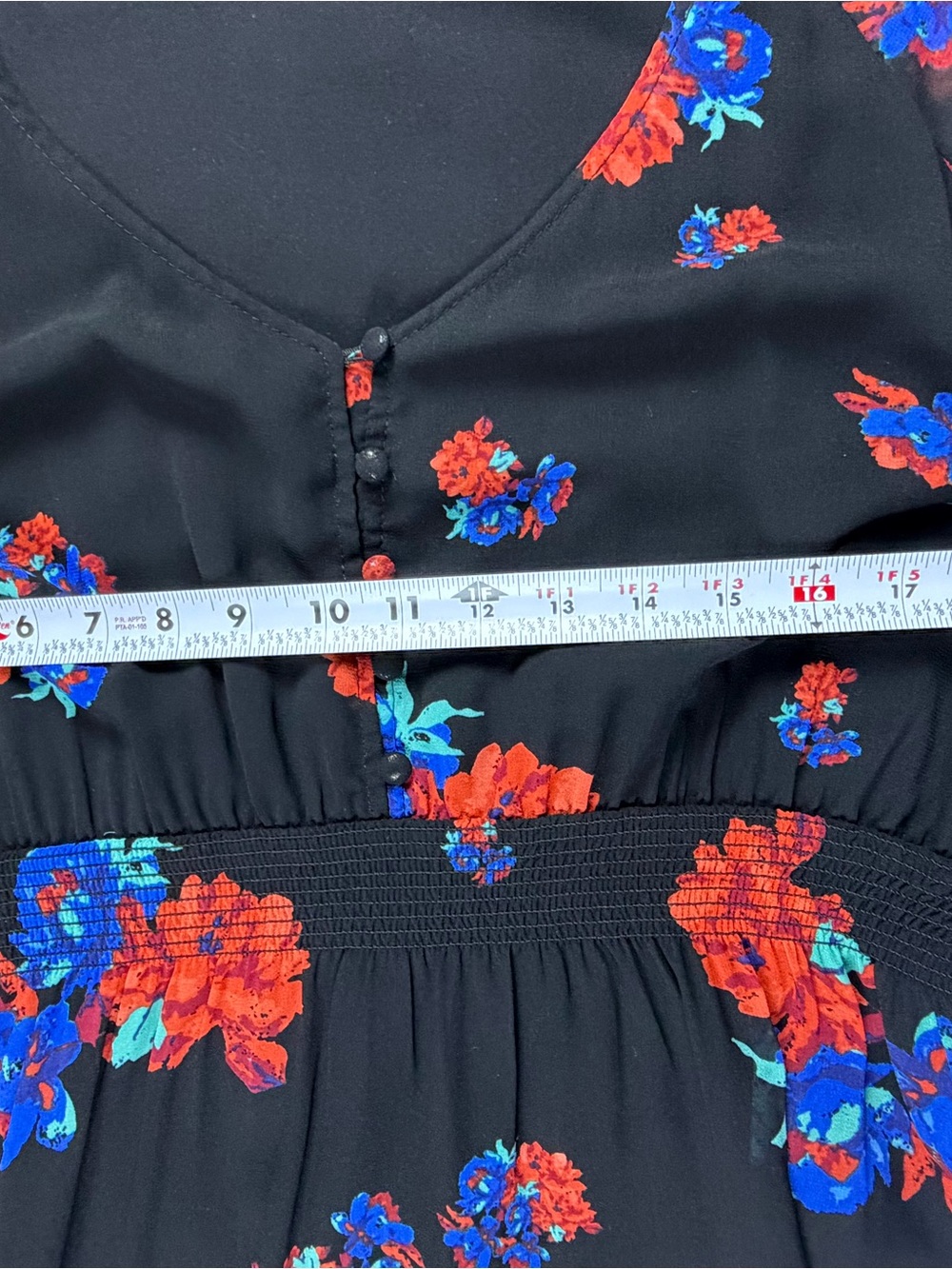 MINKPINK Black Red Blue Floral Chiffon Long Sleeve Smocked Waist Mini Dress L - Picture 5 of 7